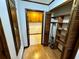 Hallway featuring wood cabinets, hardwood floors, an open closet, and a view into the laundry room at 880 Havenridge Dr, Conyers, GA 30094