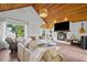 Relaxing living room with wood accents, stone fireplace, TV, and comfortable seating, creating a cozy atmosphere at 2210 Spear Point Dr, Marietta, GA 30062
