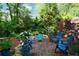 Serene backyard with blue adirondack chairs create a private space for relaxing and enjoying nature at 680 Ruxbury Ct, Suwanee, GA 30024