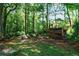 Wood storage in backyard with mature trees providing plenty of shade at 680 Ruxbury Ct, Suwanee, GA 30024