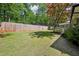 Spacious, fenced backyard with lush green grass and mature trees providing ample shade at 2301 Crestcliff Dr, Tucker, GA 30084