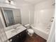 This is a standard bathroom with modern appliances and wooden floors at 4428 Belcamp Rd, Fairburn, GA 30213