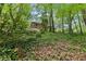 View of a brick home nestled in a lush, wooded setting with mature trees and ground cover at 1725 Timberland Ne Rd, Atlanta, GA 30345