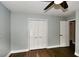 The bedroom has hardwood floors, a ceiling fan and closet at 2840 Wendy Ln, Marietta, GA 30062