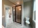 Bathroom with a glass-enclosed shower and modern fixtures at 968 Bibbs Circle Nw, Atlanta, GA 30318