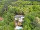 Aerial view of the home surrounded by lush trees with pool, manicured backyard, and driveway at 1400 Squire Ln, Cumming, GA 30041