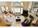 Sun-drenched living area with high ceilings, a cozy fireplace, and large windows showcasing natural light at 2049 Kinderton Manor Dr, Johns Creek, GA 30097