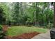 Well-maintained backyard with manicured lawn and lush landscaping and trees at 101 Fernwood Dr, Woodstock, GA 30188