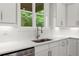 Bright kitchen features white cabinets, tiled backsplash, stainless steel appliances and a garden view at 1420 Coretta Bnd, Atlanta, GA 30318