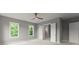 Main bedroom featuring a ceiling fan, large windows, and doorways to walk in closets at 1420 Coretta Bnd, Atlanta, GA 30318