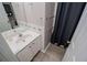 Bathroom featuring a vanity, large mirror, updated tile, and shower with curtain at 2752 Nautical Way, Villa Rica, GA 30180