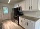 Modern kitchen with stainless steel appliances, granite counters, white cabinets and subway tile backsplash at 779 Casplan Sw St, Atlanta, GA 30310