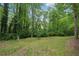 An expansive backyard with grassy lawn surrounded by mature trees creates a private and tranquil retreat at 2650 Wendell Creek Ln, Snellville, GA 30039