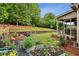 Lush backyard with raised garden beds and a view of the screened porch, offering a serene outdoor retreat at 2656 White Rock Dr, Buford, GA 30519