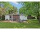 Charming backyard featuring brick and siding exterior, patio set, and green lawn at 2911 Allegro Nw Dr, Atlanta, GA 30318