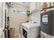 Bright laundry room with washer, dryer, shelving, and a hot water heater at 72 Griggs Sw St, Marietta, GA 30064