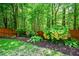 Fenced backyard with green grass, mulch beds, mature trees, and thriving plants, offering privacy at 973 Duncan Ter, Canton, GA 30115