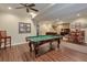 Game room featuring a pool table, dark wood floors, a ceiling fan, and recessed lights at 973 Duncan Ter, Canton, GA 30115