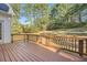 Spacious wooden deck with railings overlooking the backyard at 3580 Bulloch Lake Rd, Loganville, GA 30052