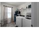 Laundry room featuring a washer, dryer, and wire storage shelves at 435 Noblewood Dr, Mcdonough, GA 30252
