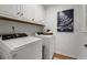 Laundry room featuring white cabinets, white appliances, and tasteful decor at 250 Hembree Rd, Roswell, GA 30075