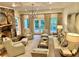 Cozy living room with stone fireplace, neutral decor, and French doors leading to the outdoors, offering a serene space at 5122 Cantrell Se Pt, Acworth, GA 30101
