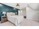 Comfortable bedroom with elegant lighting, a cozy bed, and a stylish teal accent wall at 4013 Dover Ave, Alpharetta, GA 30009