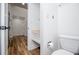 This bathroom features clean white walls and modern fixtures at 277 Clearview Ct, Villa Rica, GA 30180
