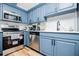 This kitchen features modern appliances, light blue cabinets, and a stainless steel dishwasher at 277 Clearview Ct, Villa Rica, GA 30180