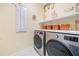 Modern laundry room with front-load washer and dryer, ample counter space, and decorative accents at 221 Hickory Bluffs Pkwy, Canton, GA 30114