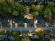 Aerial view of a suburban neighborhood showcasing well-maintained homes and tree-lined streets at 2040 Parliament Dr, Lawrenceville, GA 30043