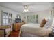 Cozy bedroom features shuttered windows, hardwood floors, and a comfortable bed with accent pillows at 1788 Beacon Hill Ne Blvd, Atlanta, GA 30329