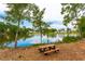 Scenic view of the lake with a picnic table to enjoy community outdoor spaces at 280 Lakestone Pkwy, Woodstock, GA 30188