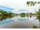 Beautiful lake view reflecting the surrounding community homes and blue sky at 280 Lakestone Pkwy, Woodstock, GA 30188