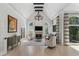 A spacious living room featuring high ceilings, a fireplace, and large windows at 1015 Bedford Gardens Dr, Alpharetta, GA 30022