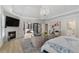 A Primary bedroom with a fireplace, doors to the outside, and a tray ceiling at 1015 Bedford Gardens Dr, Alpharetta, GA 30022