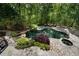 Aerial view of a backyard oasis with a stone-lined pool and lush landscaping at 1015 Bedford Gardens Dr, Alpharetta, GA 30022