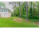 Spacious backyard with grass, mature trees and a fire pit perfect for outdoor living at 2814 Brackenwood Dr, Snellville, GA 30039