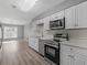 Modern kitchen with white cabinets, stainless steel appliances, and subway tile backsplash at 3500 Stonewall Pl, Atlanta, GA 30339