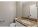 Powder room features a granite countertop vanity, modern fixtures, and neutral wall paint at 1316 Durham Ter, Mcdonough, GA 30252