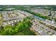 Aerial view of the neighborhood showcasing community pool, tennis courts, and tree coverage at 6265 Bellmoore Park Ln, Johns Creek, GA 30097
