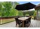 Inviting deck features an umbrella-covered dining table with seating for six, perfect for outdoor entertaining at 1062 Meadow Grass Ln, Powder Springs, GA 30127