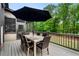 Inviting deck features an umbrella-covered dining table with seating for six, perfect for outdoor entertaining at 1062 Meadow Grass Ln, Powder Springs, GA 30127
