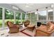 Relaxing sunroom with wicker furniture and views of the lush green lawn and surrounding landscape at 5309 Davenport Mnr, Cumming, GA 30041