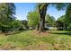 Large backyard with mature trees, lush greenery, a garden, and a fire pit area, perfect for outdoor living and entertaining at 3099 Dove Way, Decatur, GA 30033