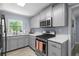 Contemporary kitchen with modern appliances, sleek countertops, and stylish gray cabinetry at 3099 Dove Way, Decatur, GA 30033
