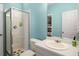 A bathroom with vanity, sink, and shower at 4337 Orchard Park Ct, Stone Mountain, GA 30083