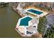 Aerial view of a community pool with lake access, surrounded by trees at 3863 Dundee Ne Dr, Roswell, GA 30075