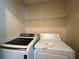 Convenient laundry room featuring a new washer and dryer, with a wire rack above at 5280 Tussahaw Xing, Mcdonough, GA 30252