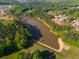 Aerial view of a large community pond surrounded by lush green trees at 174 Riverwood Dr, Dallas, GA 30157